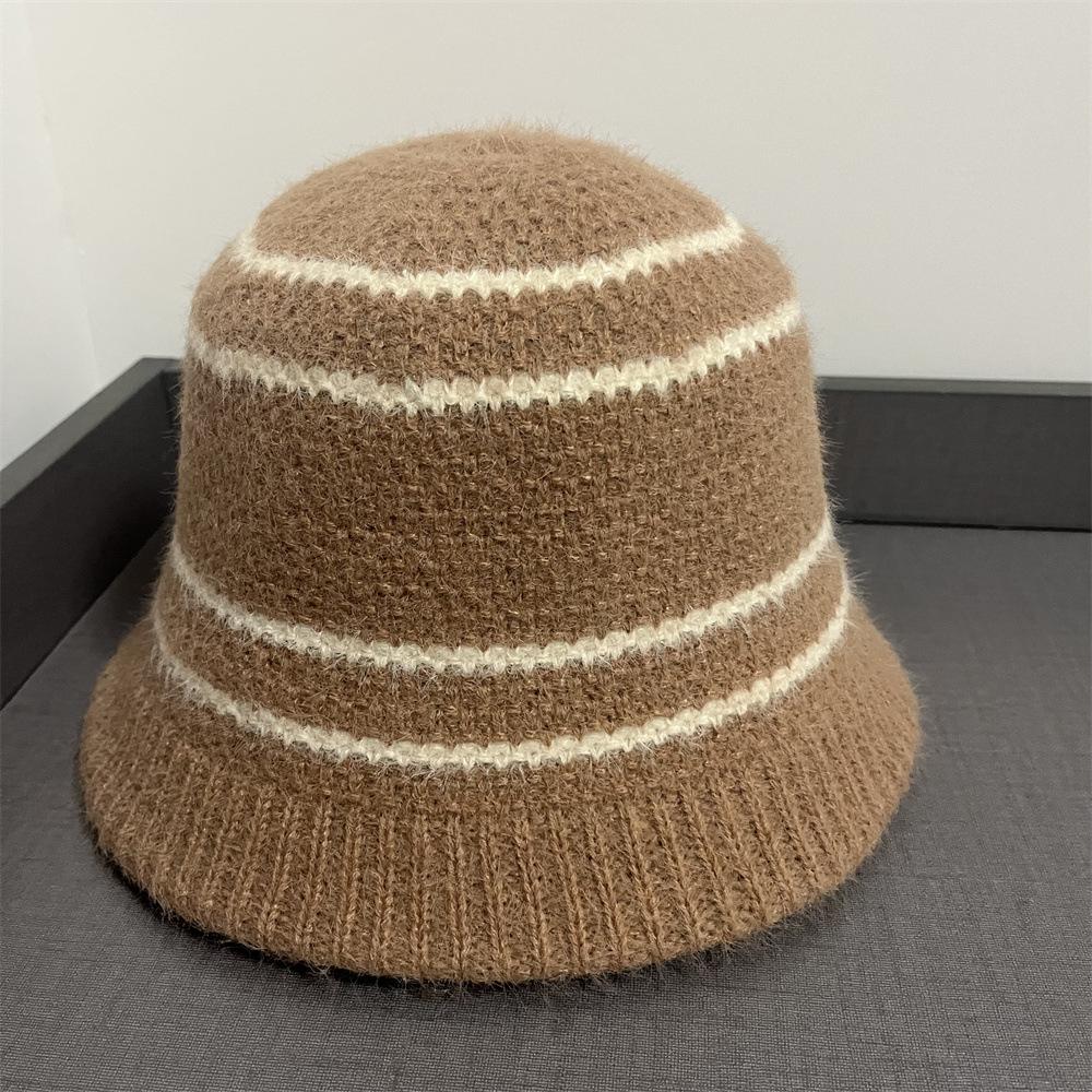 

Bucket hat women s autumn and winter knitted splicing simple versatile bucket hat shows small face foldable basin hat tide Adult average size хакі