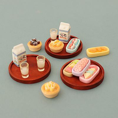 5Pcs 1:12 Dollhouse Miniature Simulation Milk Model Egg Tart Biscuit Ornament Set Diy Decor Toy Scene Meal Plate Accessories
