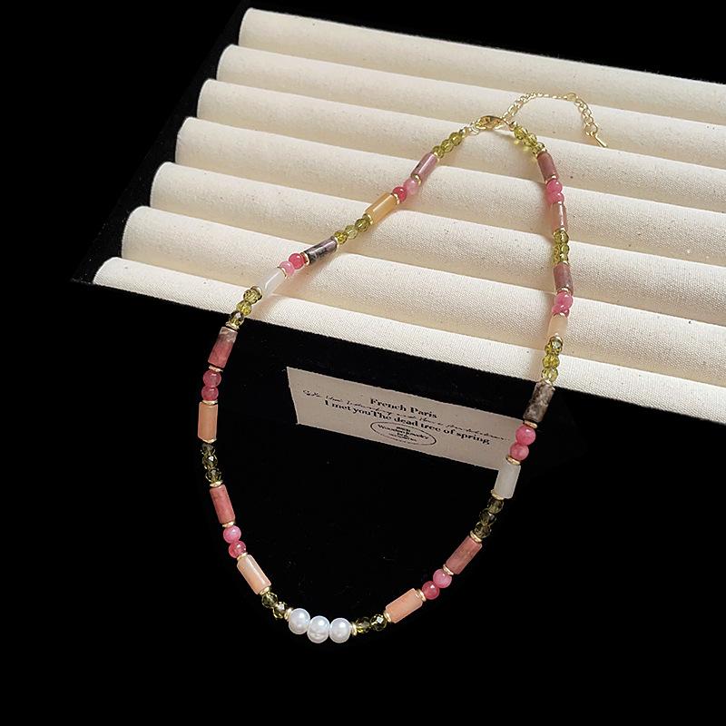 Dopamine Colored Natural Stone Beaded Necklace Female Fresh Sweet Cute Exquisite Fashion Versatile Neck Chain Collarbone Chain