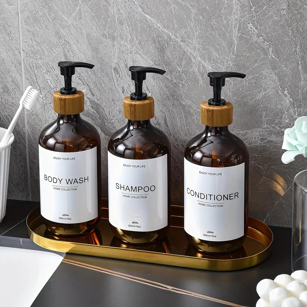 3-Pack 500ml Refillable Shampoo Body Wash Conditioner Lotion Dispenser Pump Bottles for Shower Travel