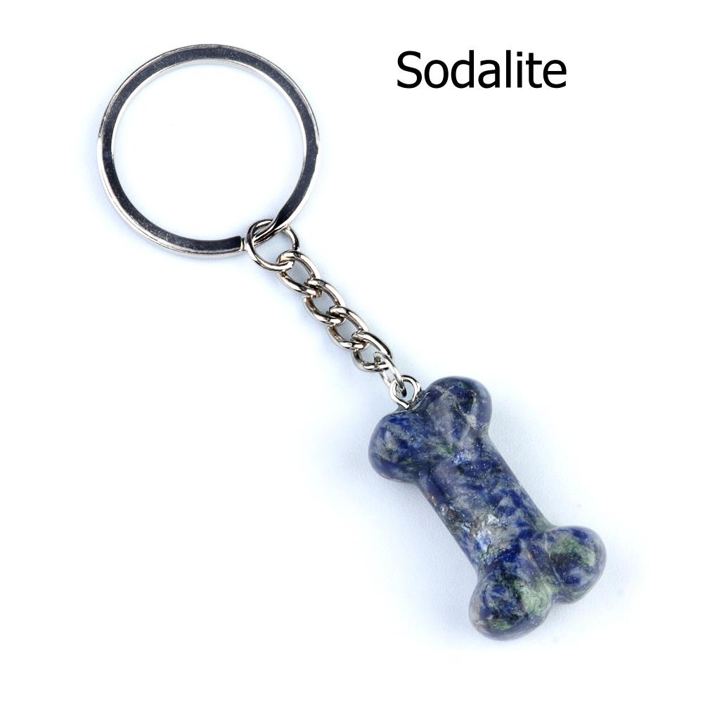 1Pc Reiki Healing Natural Stone Keychain Key Finder Bone Shape Crystal Gemstone Pendant Key Chain for Decor Phones, Bag, Halloween Gifts 20×34 Mm