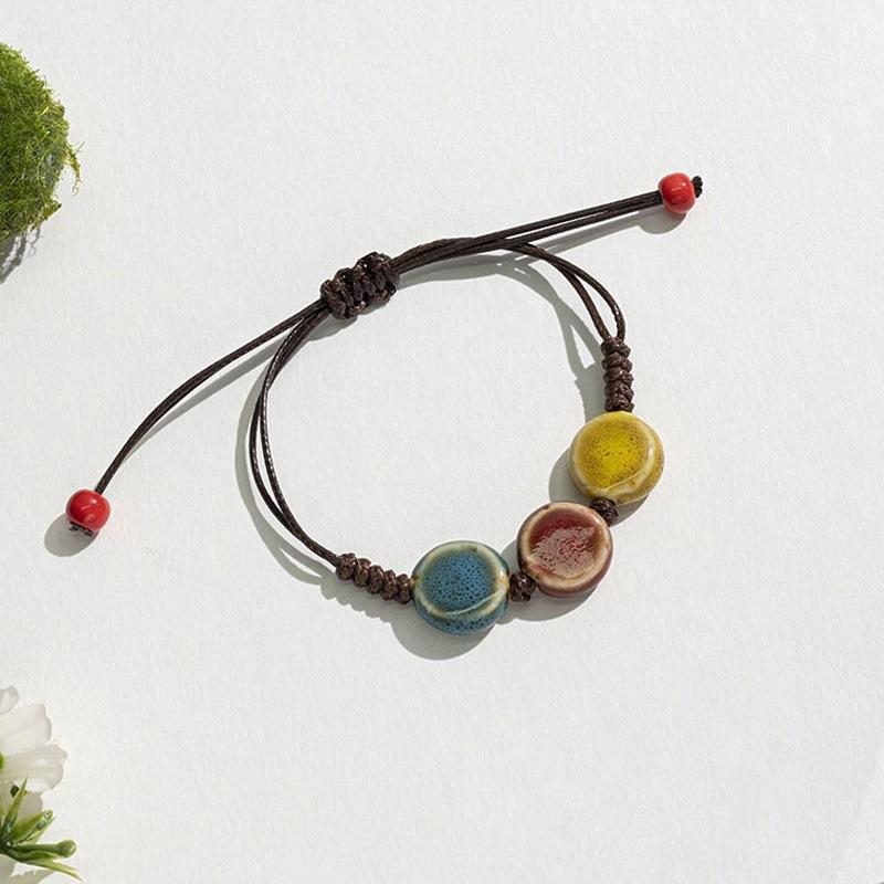 Retro Ethnic Style Ceramic Bracelet - Chinese-style Colorful Porcelain Beads Woven Bracelet