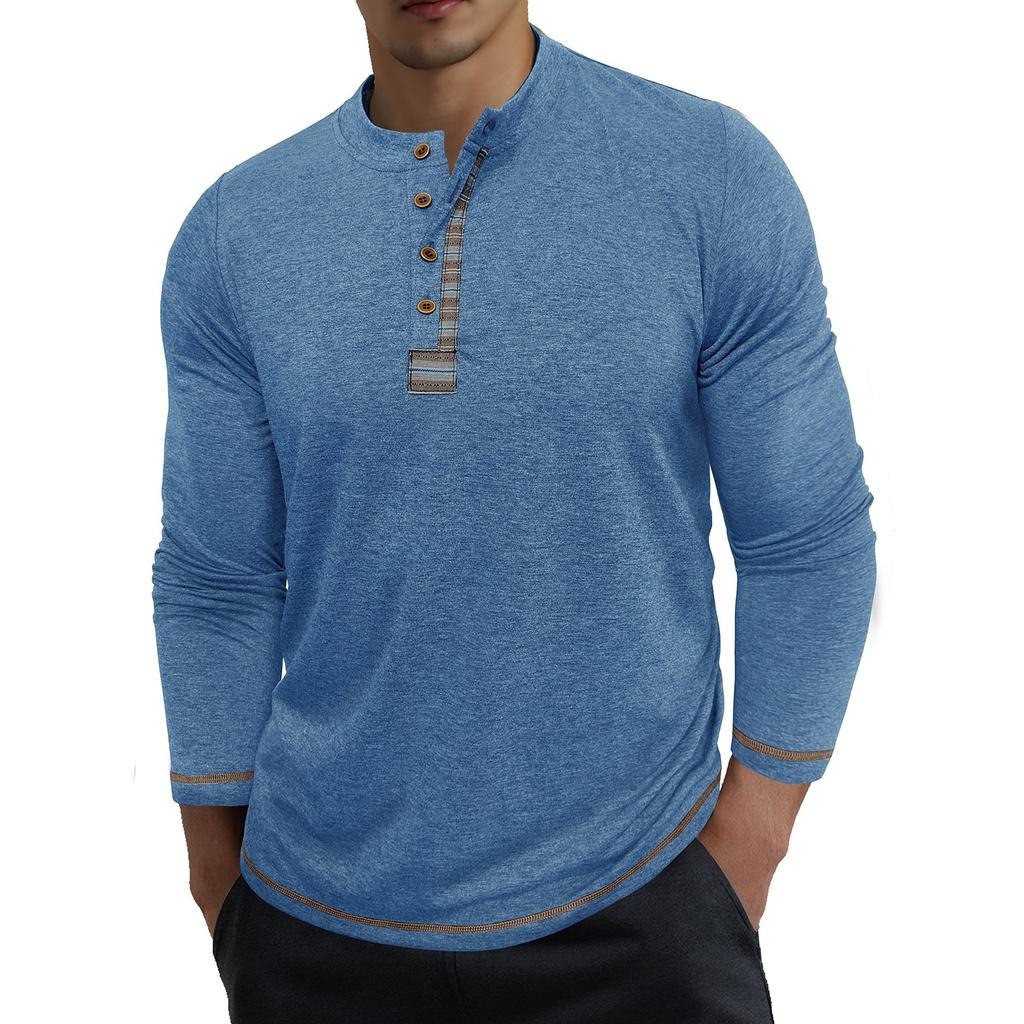 Men's Casual -color Base Sport Shirt, Men's Round-neck Long-sleeved Top