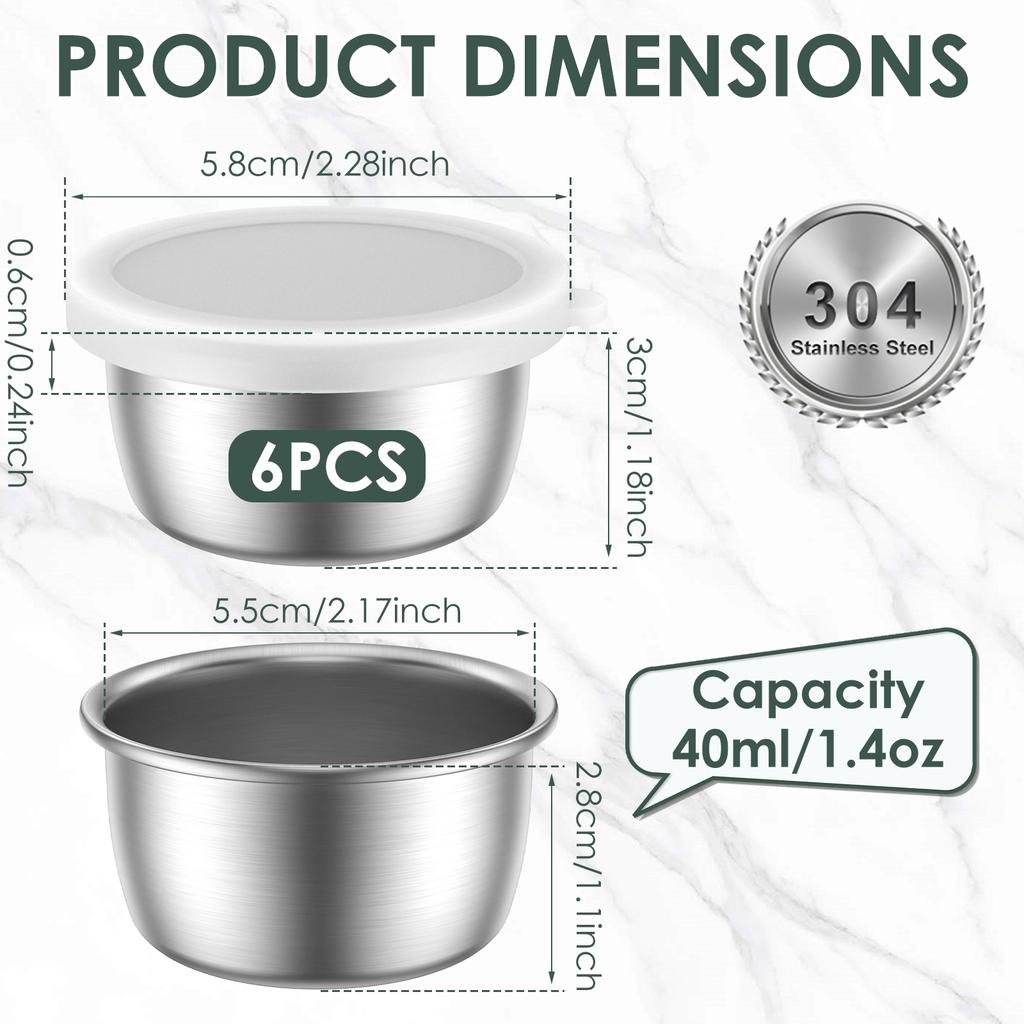 12/6Pcs Sauce Dipping Bowl Reusable Stainless Steel Seasoning Dressing Cup 1.4Oz Mini Round Sauce Dishes Sala Dressing Container
