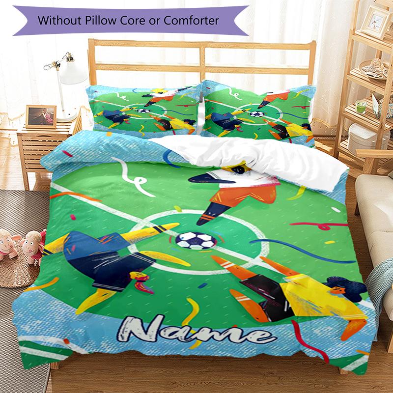 3pcs Custom Name Soccer Bedding Set Duvet Cover Closure Includes 1 Duvet Cover & 2 Pillowcases, Soft and Comfortable for All Seasons.