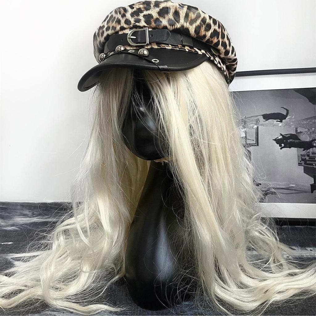 Leopards Print Studded Hat Buckles Trendy Hat Women Stylish Octagonal Hat for Trendy Women