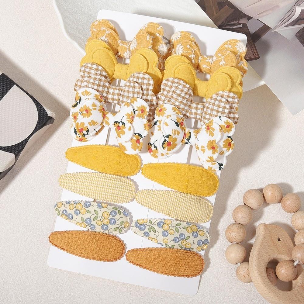 16pcs Floral Fabric Bowknot Baby BB Clips No Hurt Toddler Hair Bows Hairpins Kid Hair Accessories