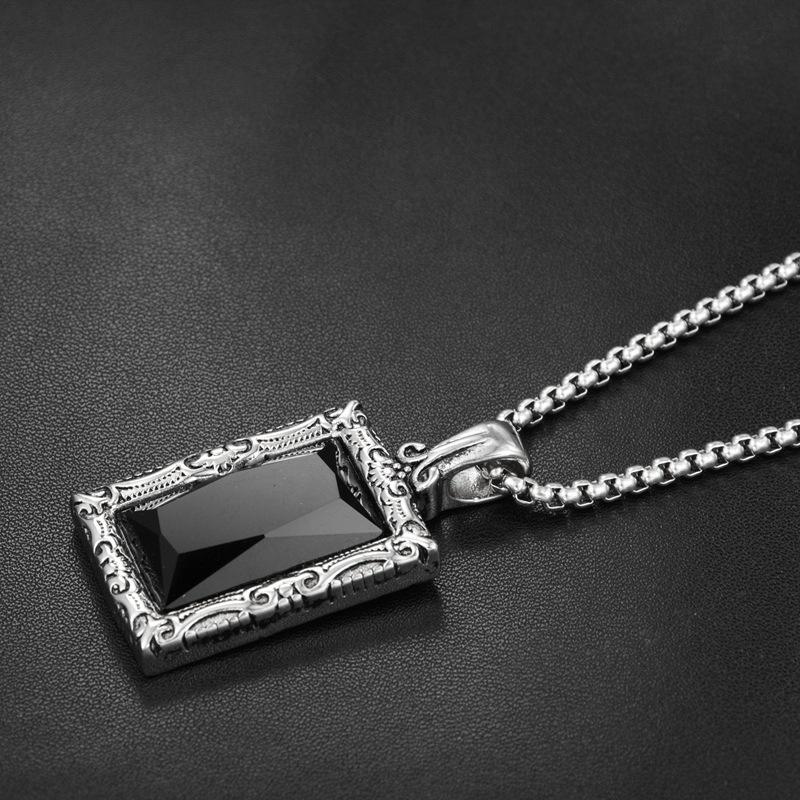 Black Gem Hip Hop Square Pendant Charm 91002C for Men and Women
