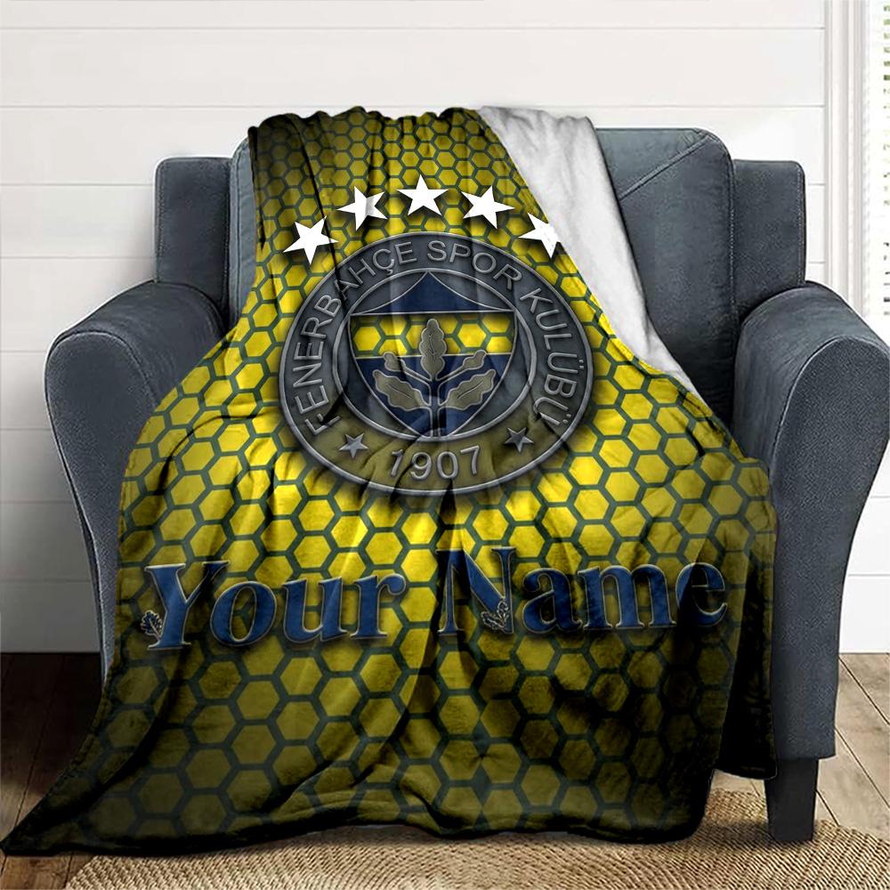 Name Custom Fenerbahce sk logo Print Flannel Blanket High Quality Warm Comfortable Cover for All Seasons Perfect for Gifts Home Decor