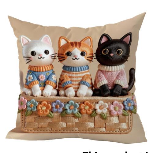 Adorable CatPatterned Doublesided Printed pillow cover Short plush Suitable living rooms bedrooms sofas throw cushion cover