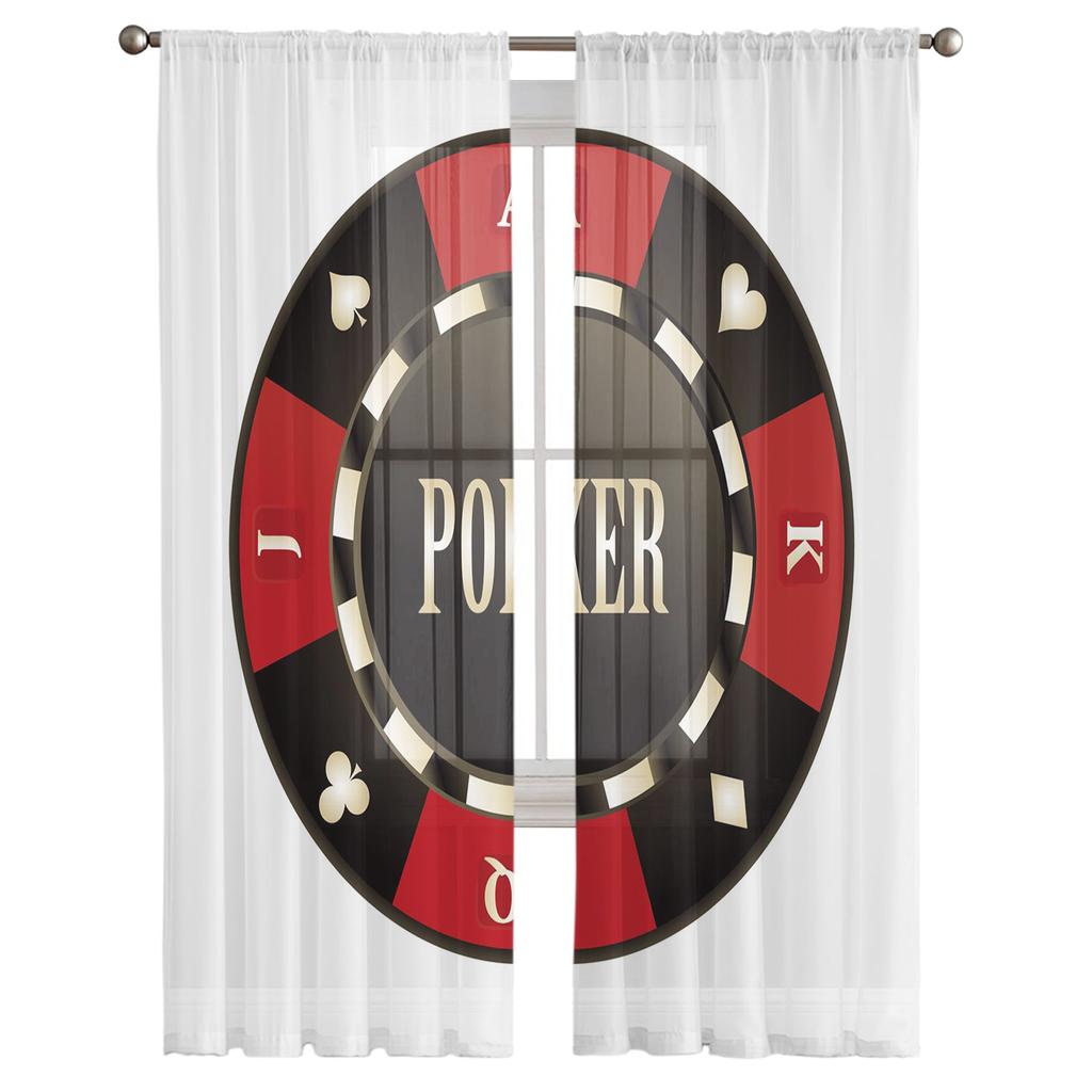 Box Peach Heart Poker Chip Chiffon Sheer Curtains for Living Room Bedroom Home Decoration Window Voile Tulle Curtain Drapes