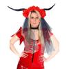 Halloween Hairhoop with Antelope Horn Dark Series Flower Headband with Veil Theme Party Headwear Festival Props Hairband