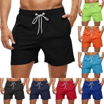 Men's Summer Solid Color Quick-Drying Seaside Vacation Sports Shorts With Mesh Drawstring Swimming Trunks