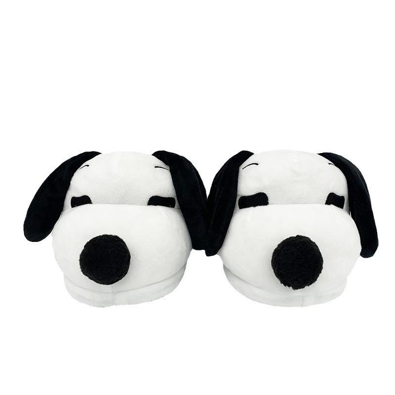 Cozy Snoopy Cartoon Dog Plush Slippers - Cotton, Full-Heel, Warm for Couples