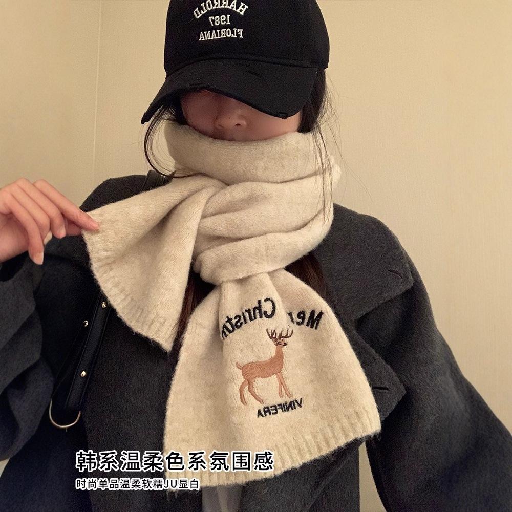 Christmas gift deer cashmere scarf women's winter new atmosphere warm thickened cold and windproof scarf