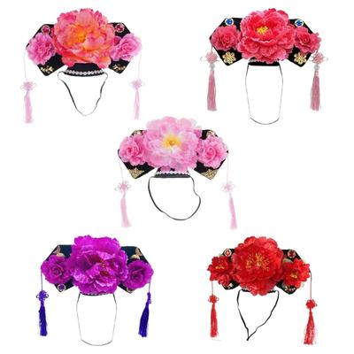Chinese Qitou Headbands Stage Princess Headwear Hairbands Concubines Headdress Hair Hoop Eye-catching Flower Headpiece