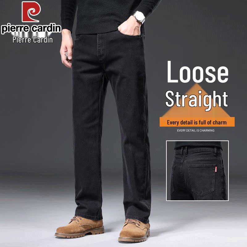 Pierre Cardin Men's Loose Straight Autumn/Winter Thick Denim Jeans