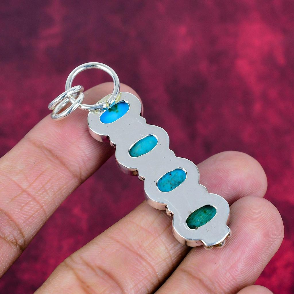 Pendentif en pierre précieuse turquoise bleue fait à la main, pendentif en argent sterling massif 925, pour cadeau de fiançailles