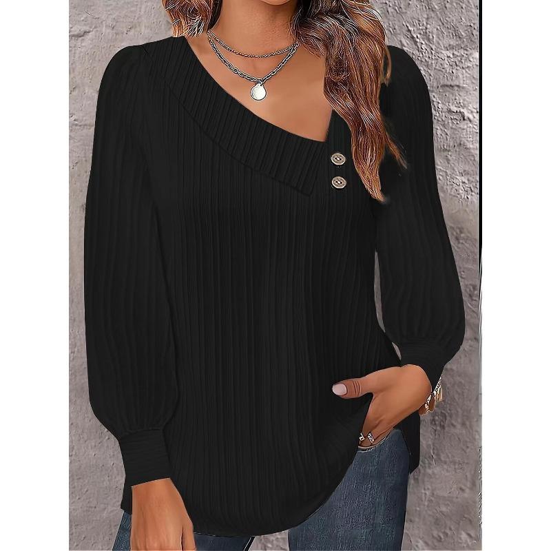 Women's Fashion Casual Solid Color Print Spring Fall Long Sleeve Pullovers & Long Sleeves Blouses & Shirts