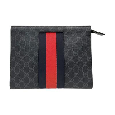 [Brugt] Signatur Logo Stribe Web Lynlås Lærred Clutch - Meget God #1WMWDTL