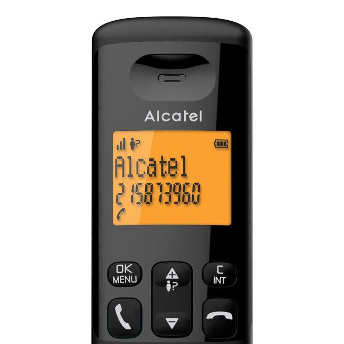 Alcatel Téléphone DECT sans fil E160 Duo noir avec blocage des appels indésirables, grand écran rétroéclairé en orange, facile à