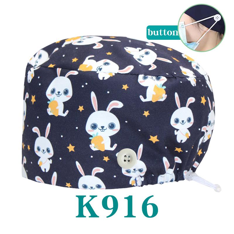 Cartoon Printed Nursing Caps Men Women Medical Hats Adjustable Long Hair Pet Dental Clinic Doctors Scrub Hat