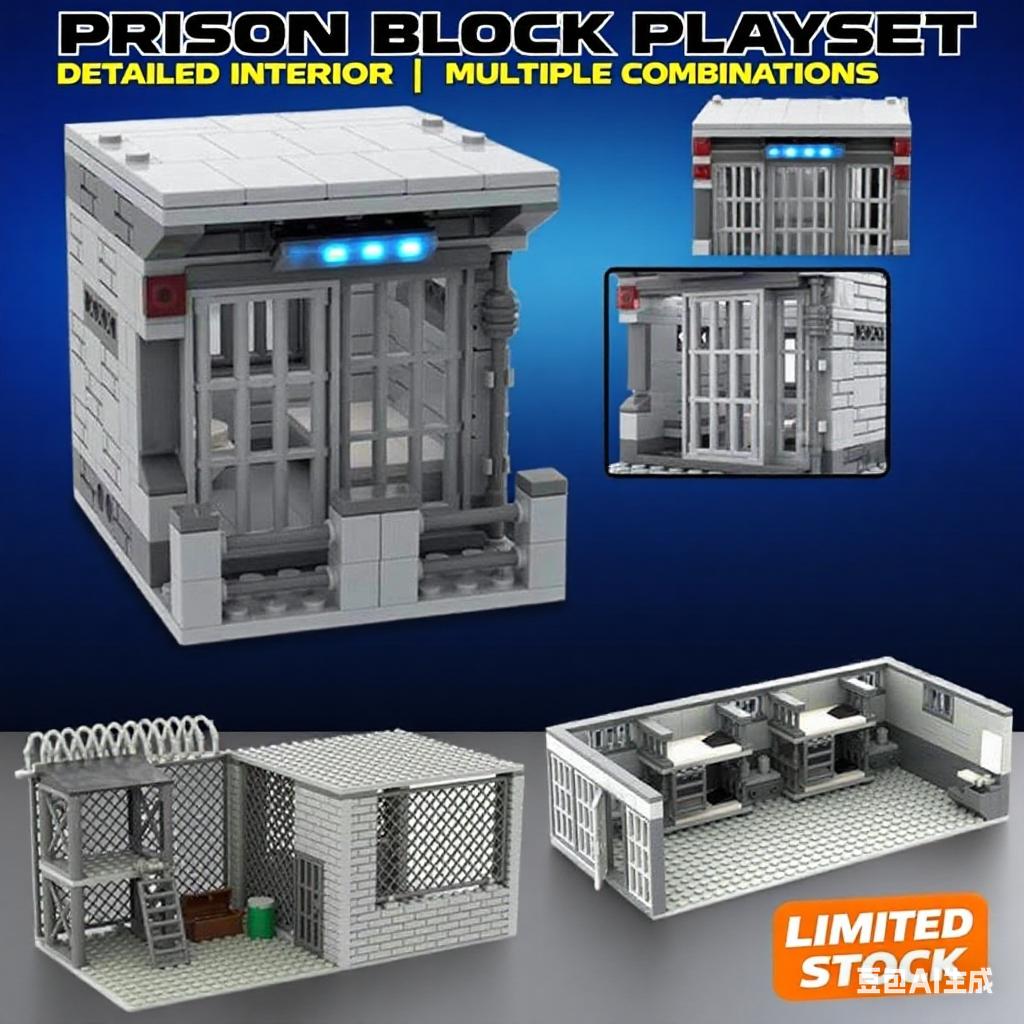 Interesting Toys Unisex Military Moc Police Thief Series Bricks Simulated Cage Prison Single Room Cell Building Blocks Toys Gifts