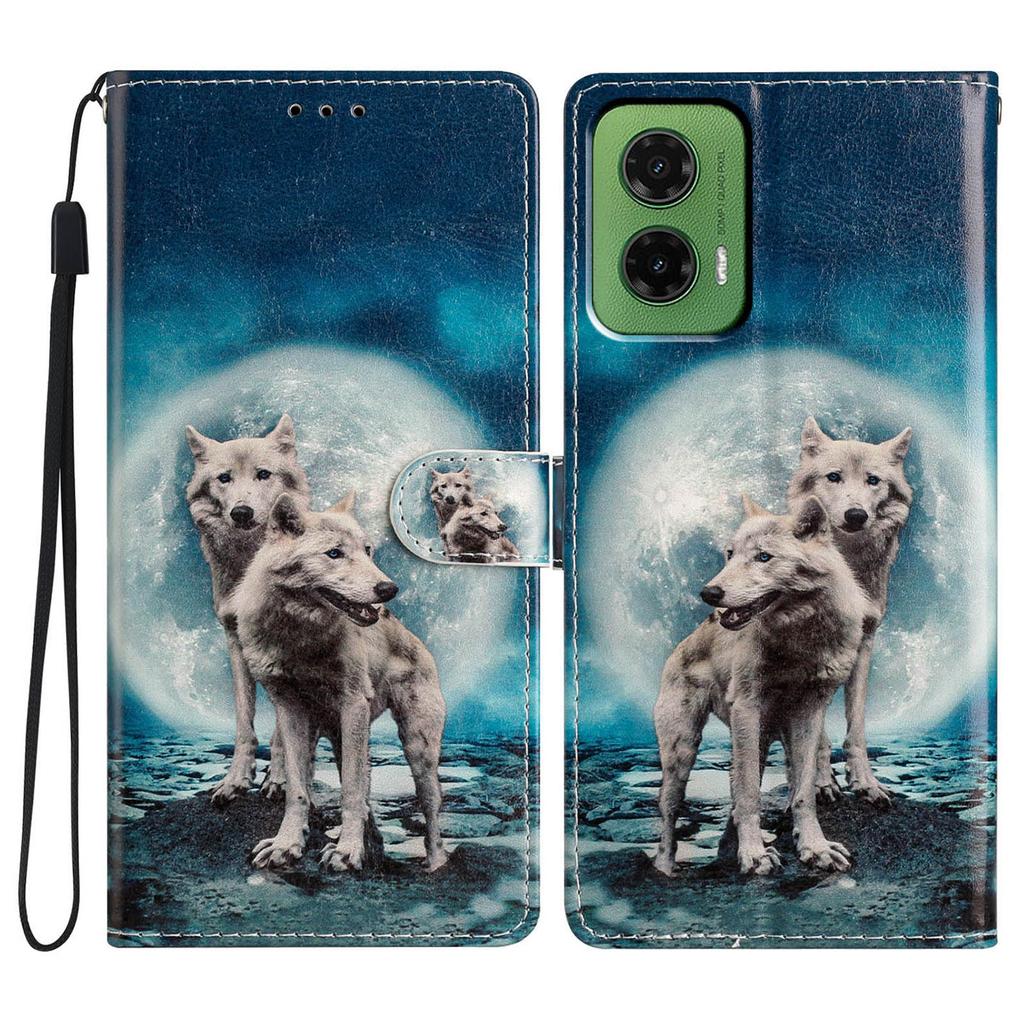 Pro Motorola Moto G35 5G Peněženkové pouzdro PU kůže Vzorový potisk Stojánek Kryt na telefon s popruhem