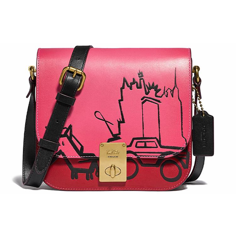 New COACH Hutton Leather Crossbody Saddle Bag Shoulder Bag Women's Pink 5464-B4RKK