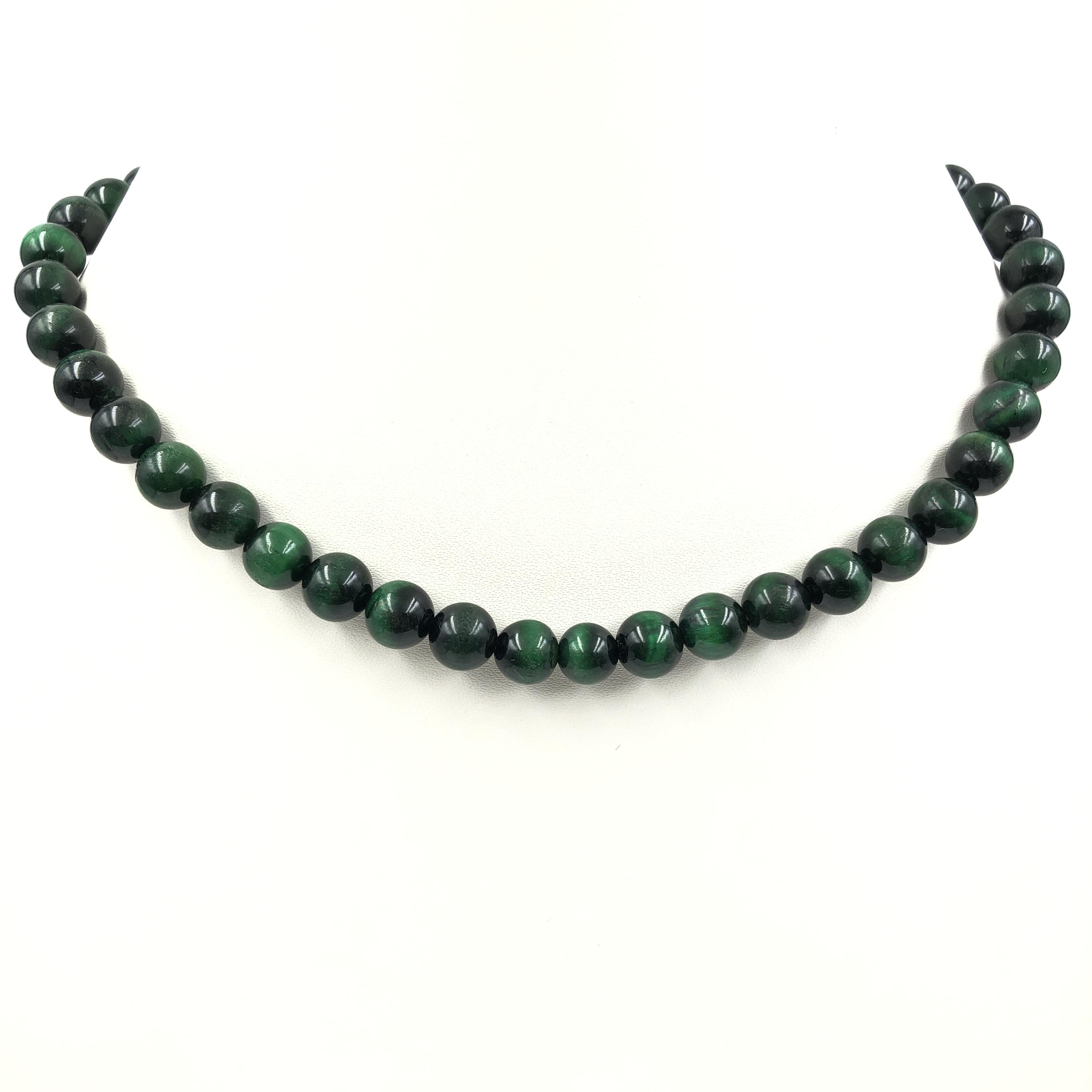 8mm Natural Green Star Tiger Eye Gemstone Round Beads Adjustable Necklace 17-20  Handmade Jewelry For Her 8BN-43