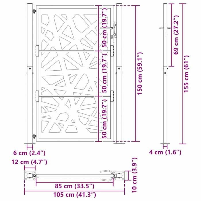 VidaXL Portail de jardin noir 105x155 cm acier conception de lumière, porte de clôture, porte extérieure, porte en métal, 4100951