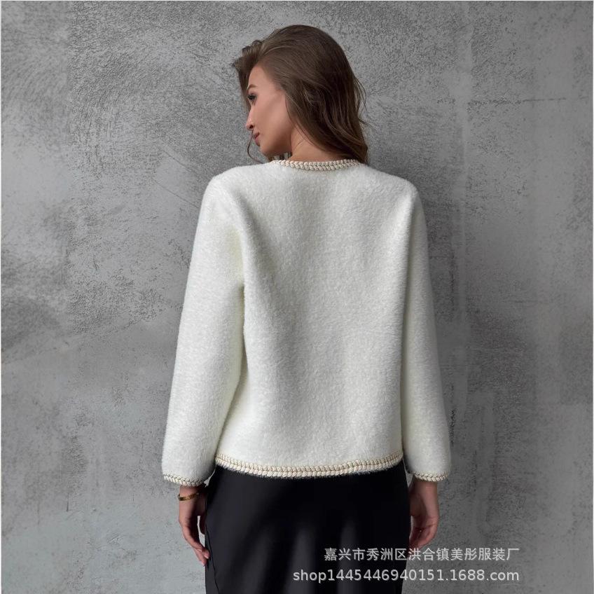Russian Xiaoxiangfeng jacket single-breasted V-neck long-sleeved sweater top women's autumn loose-knit cardigan