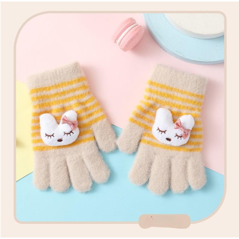 1Pairs Cute Cartoon Rabbit Bear Winter Warm Kids Gloves Kindergarten Boys Girls Five Finger Knitted Gloves for 3 To 6 Years