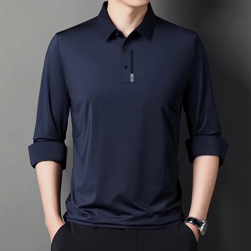 Long Sleeve Lapel T-shirt Boy's Undershirt Printed Thin Spring and Autumn T-shirt Men's Polo Shirt Trendy