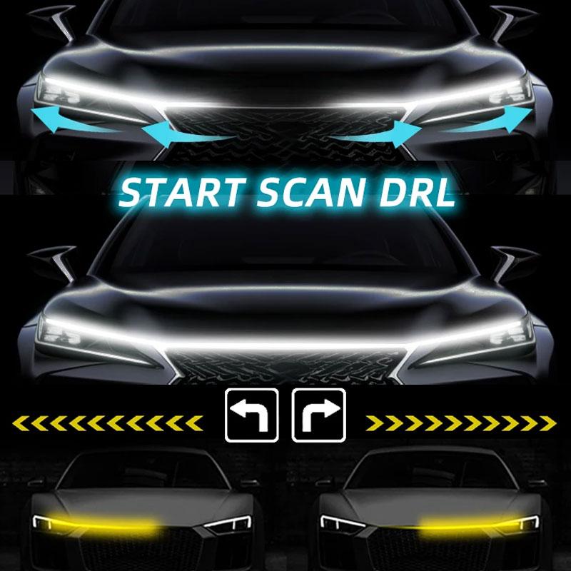 12V Car Daytime Running Light DRL With Turn Signal Lamp New LED Car Hood Decorative Light Strip Start Scan Dynamic Ambient Light