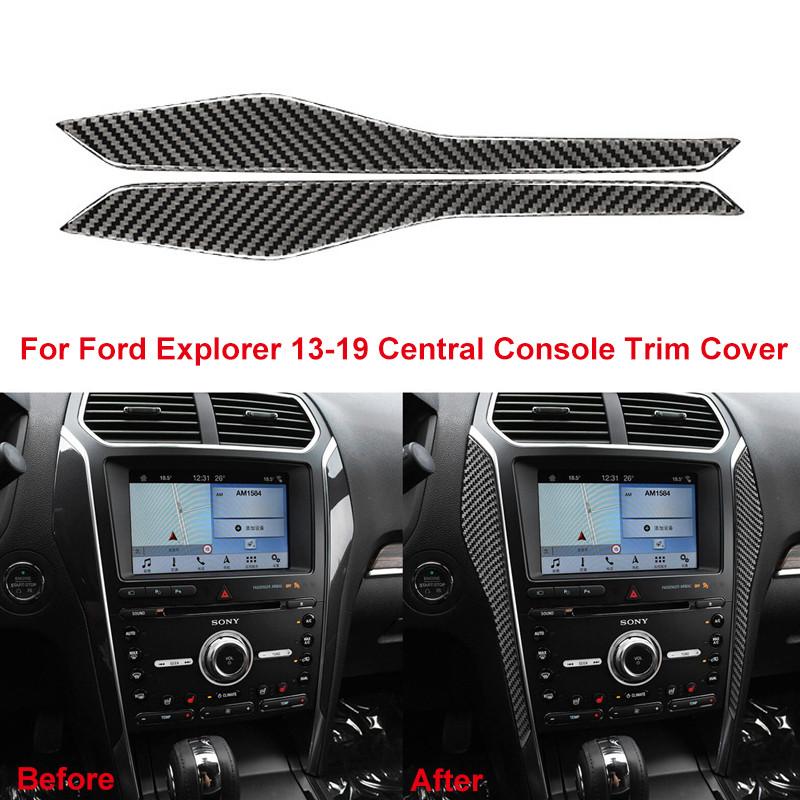 2Pcs For Ford Explorer 2013-2019 Car Interior Central Console Side Cover Trim Decor Stickers Carbon Black