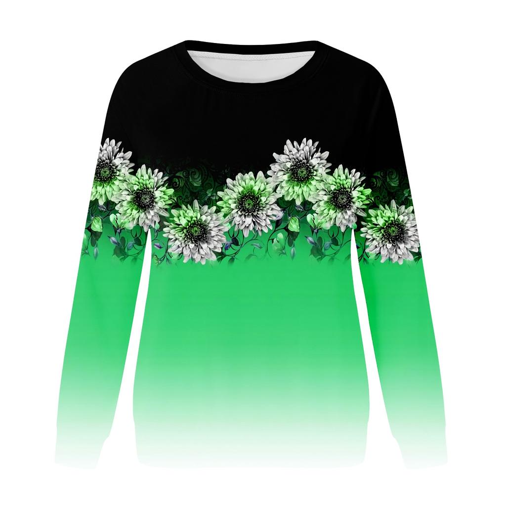 Women's Fashion Casual Long Sleeve Print Round Neck Pullover Sweatshirts Top Blouse