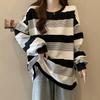 American Retro Striped Thin Sweater Long-sleeved T-shirt Women's Autumn Loose Student Top
