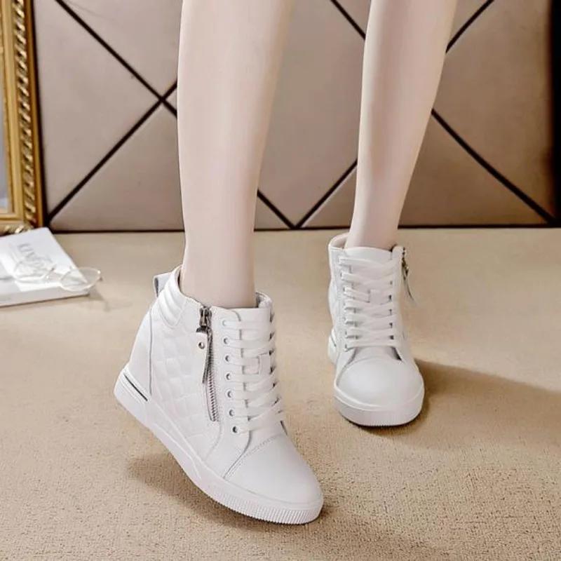 Fashion 7cm 2024 Microfiber Platform Wedge Leather Spring Boots Hidden Heels Ankle Women High Brand Chunky Sneaker Autumn Shoes