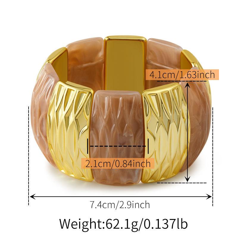 Acrylic Square Pattern Bangle for Women Elastic Rope Splicing Bracelet Geometric Irregular Wide Jewelry Gift
