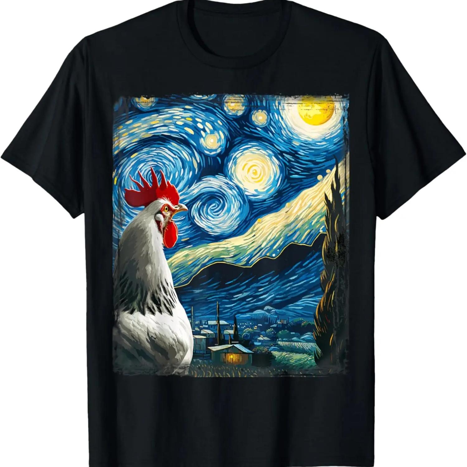 Van Gogh Style Starry Night Chicken T-Shirt S чёрный
