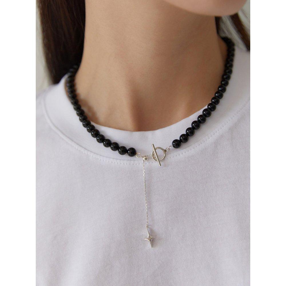 (925 Silver) Star Toggle 6mm Onyx Necklace Nz2104