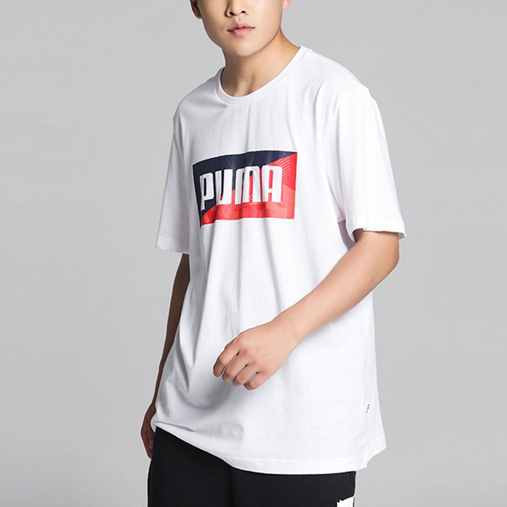 Puma Logo Print Sports Round Neck Short Sleeve T-Shirt Men Tops White 586044-52
