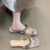 French Thick Heel Metal Buckle Sleeve Toe Slippers Women's Summer Wear Versatile Not Tired Feet Small Slope Heel Beautiful Cool Slippers
