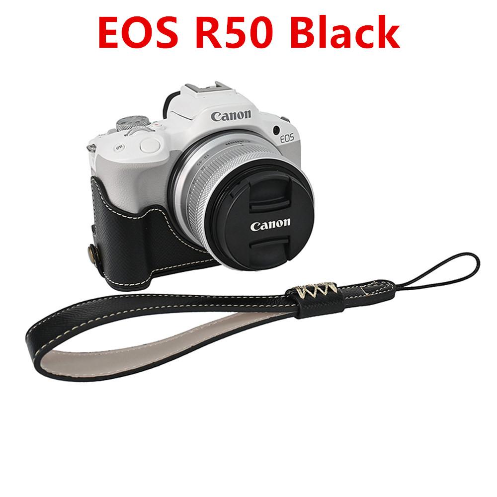 Palm Print PU Leather Camera Half Case For Canon EOS R50 R10 R8 Battery Opening Bottom Cover With Hand Strap