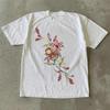 1Pc Men Women Vintage Washed Short Sleeve Graphic Tee Watercolor Lily Sleeping Monkey Cute Floral Print Loose Fit Streetwear Casual Tops