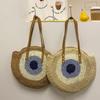Straw Bag Women Hand-Woven Handbag Round Shape Rattan Bag Big Capacity Casual Beach Shoulder Crossbody Bag