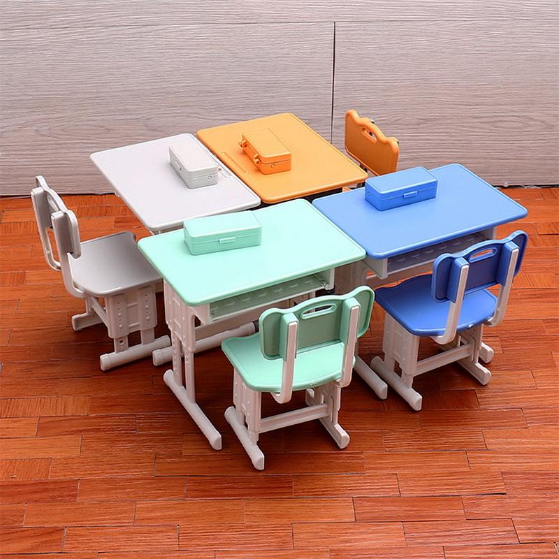 Dollhouse Mini Classroom Desk Chair Simulated Stationery Pencil Case Set Model For Doll House Furniture Decoration Accessories