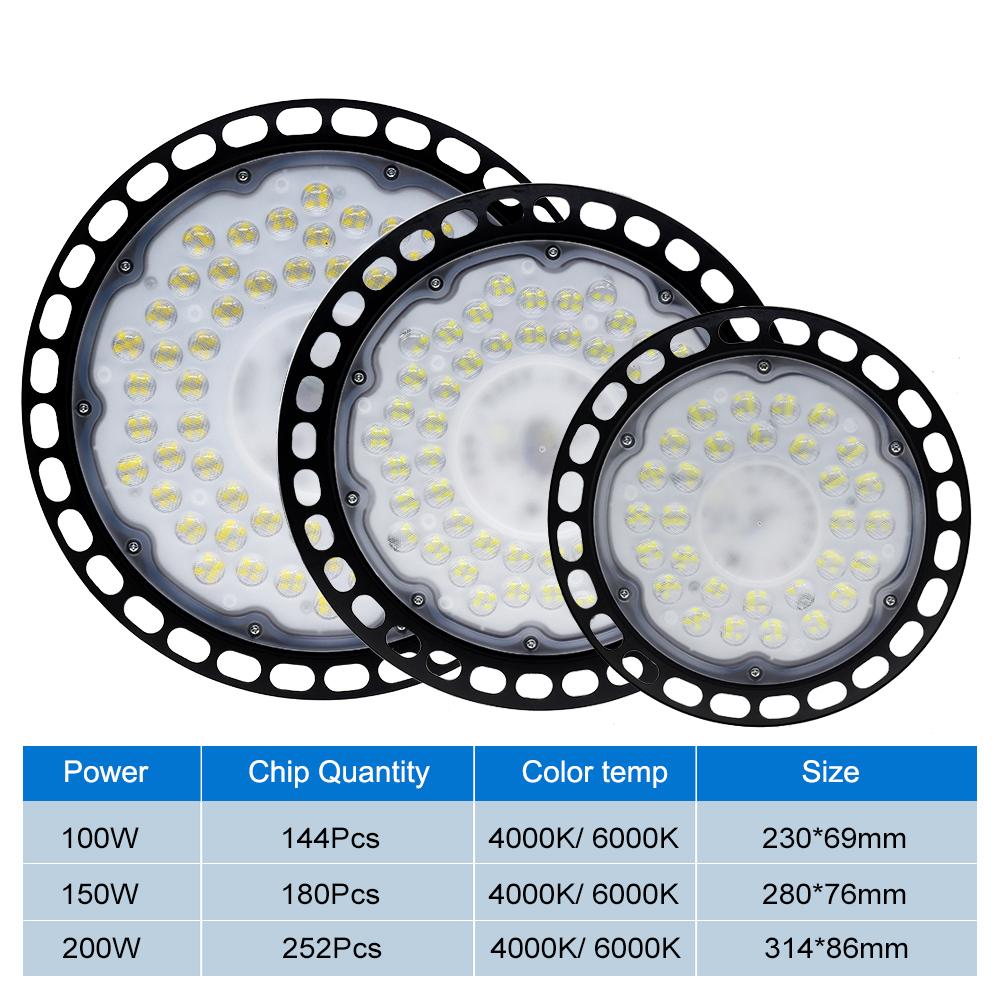 100W 150W 200W UFO LED Mining Light AC220V Waterproof Warehouse Garage Light Super Bright Commercial Industrial Lighting