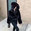 Furry Cropped Faux Fur Coats and Jackets Women Fluffy Top Coat with Hooded Winter Fur Jacket